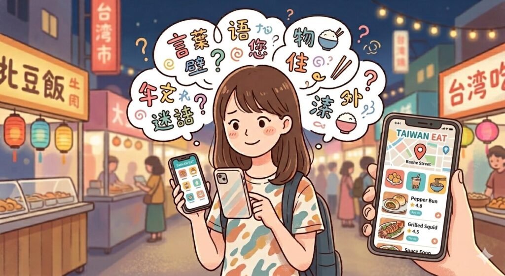 言葉がわからなくて迷ってる女性