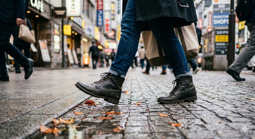 徒歩の女性の足元